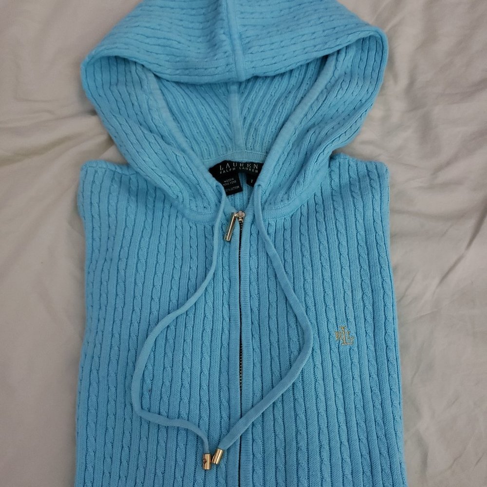 Lauren by Ralph Lauren Cable Knit L/S Hoodie Sweater Gold RL Logo